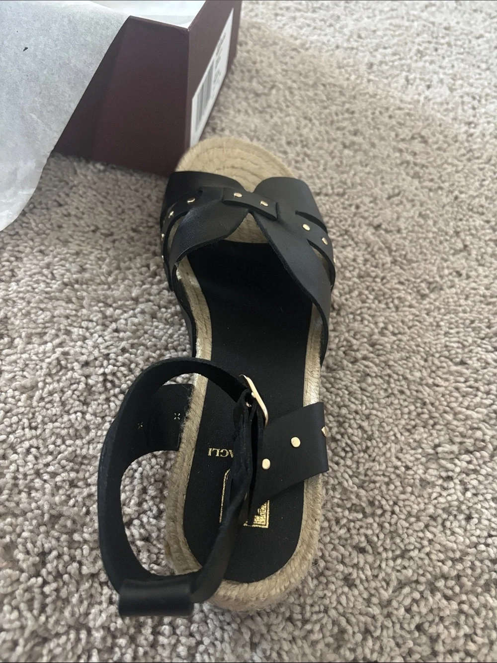 Bruno Magli Perla Black Leather Ankle Strap Espadrille Sandals Size 8